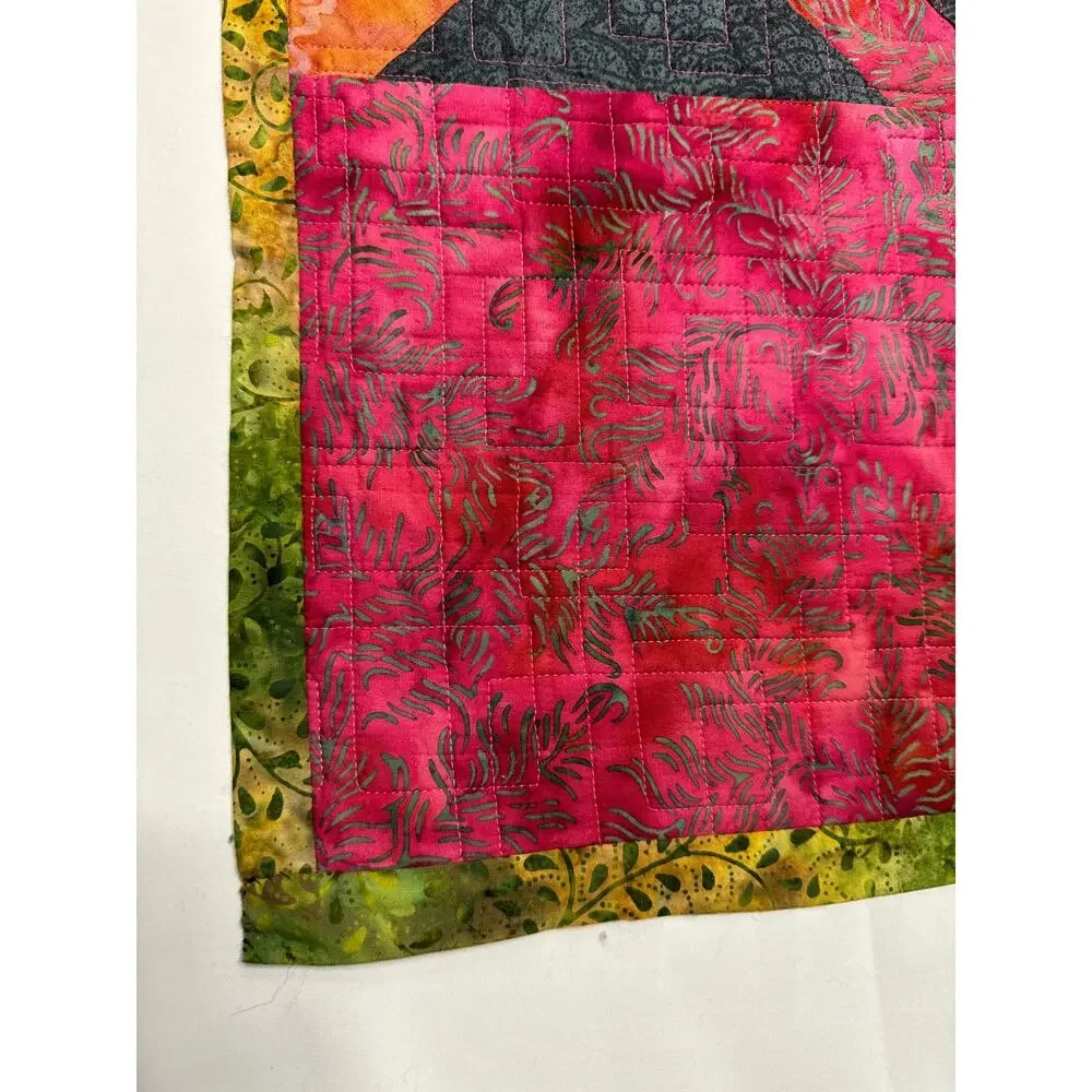 Handmade Fall Quilt Throw – Reversible Orange Pink Black Lap Blanket 58x41